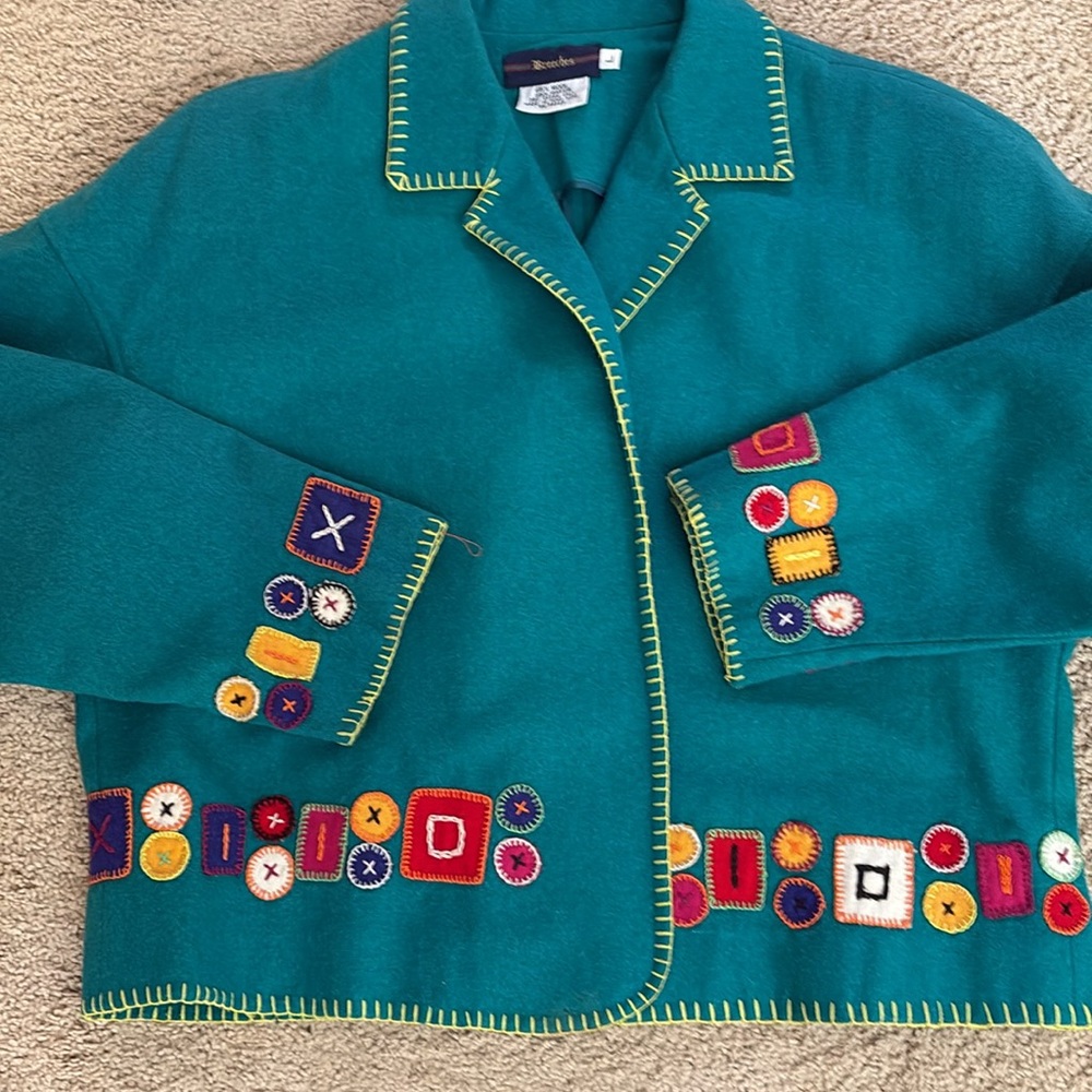 Christmas green wool, rayon jacket.